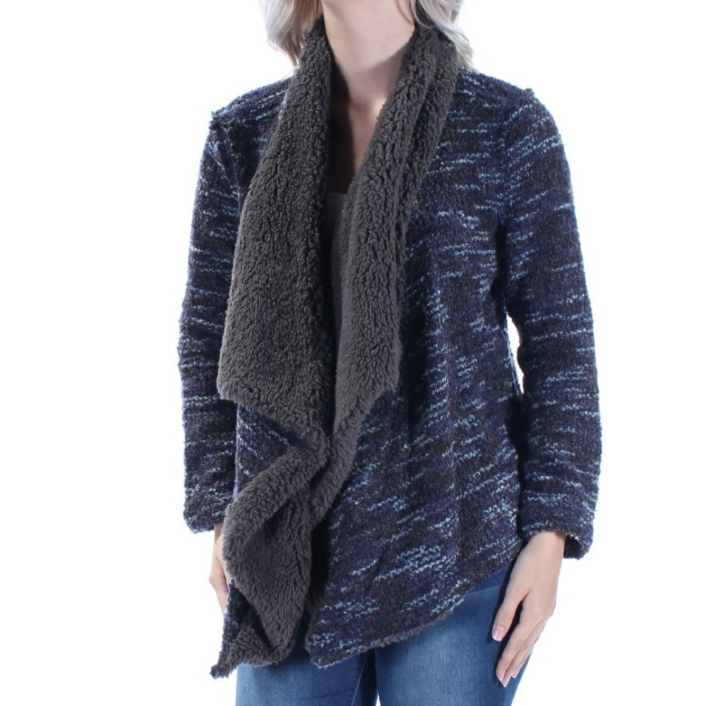 Vintage America Gray Cardigan XS Medium Large Ruffled Faux Fur Sweater